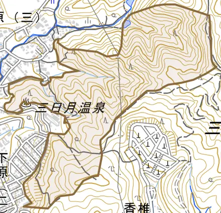 大字浜男とその周辺の地図。町の範囲を重ねている