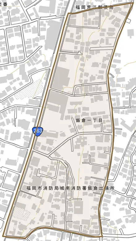 飯倉とその周辺の地図。町の範囲を重ねている