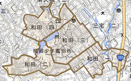 和田とその周辺の地図。町の範囲を重ねている
