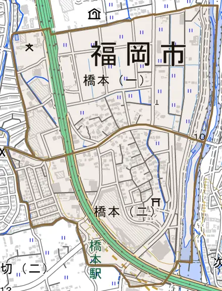 橋本とその周辺の地図。町の範囲を重ねている