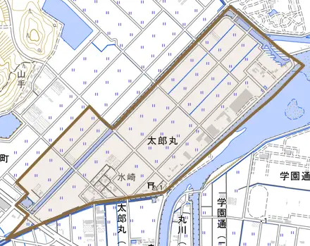 大字太郎丸とその周辺の地図。町の範囲を重ねている