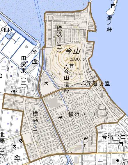 横浜とその周辺の地図。町の範囲を重ねている