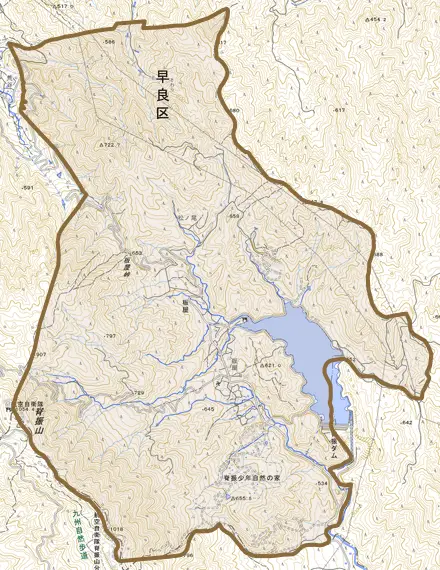大字板屋とその周辺の地図。町の範囲を重ねている