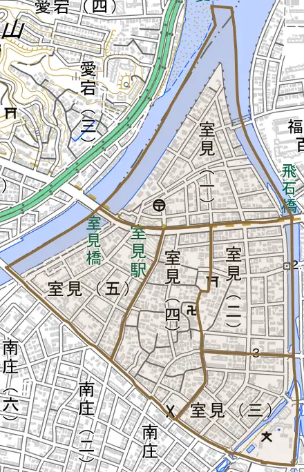 室見とその周辺の地図。町の範囲を重ねている