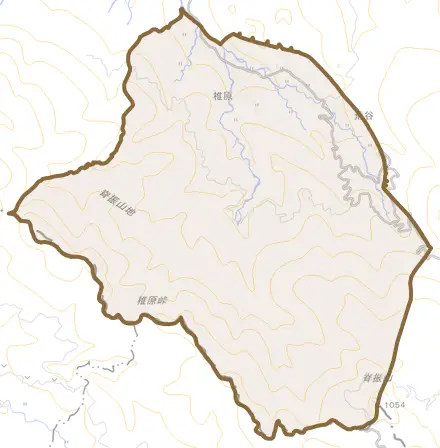 大字椎原とその周辺の地図。町の範囲を重ねている