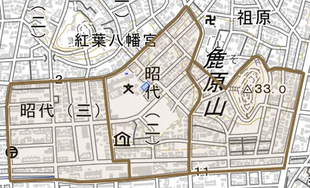昭代とその周辺の地図。町の範囲を重ねている