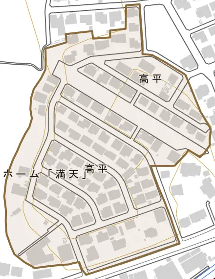高平とその周辺の地図。町の範囲を重ねている