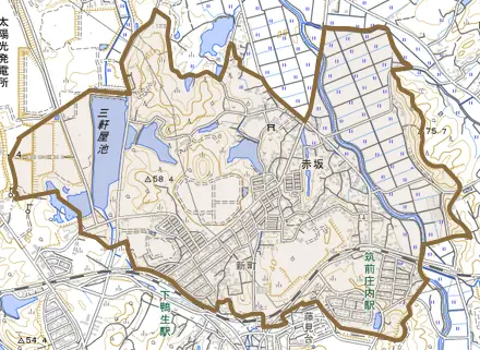 赤坂とその周辺の地図。町の範囲を重ねている