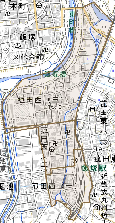 菰田西とその周辺の地図。町の範囲を重ねている