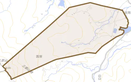 馬敷とその周辺の地図。町の範囲を重ねている