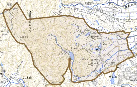 蓮台寺とその周辺の地図。町の範囲を重ねている