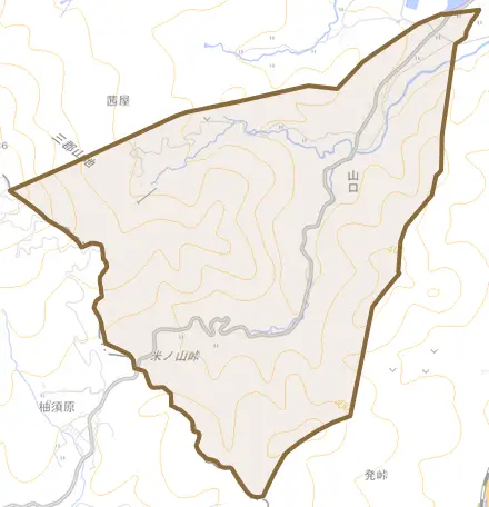 山口とその周辺の地図。町の範囲を重ねている