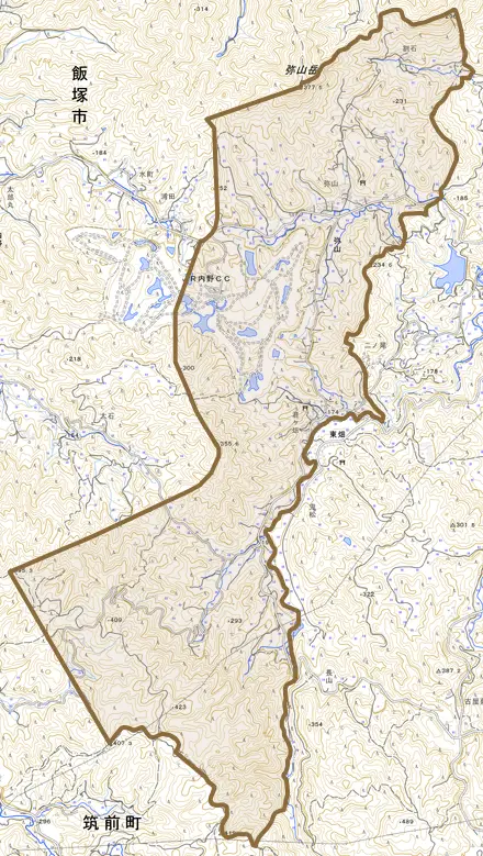 弥山とその周辺の地図。町の範囲を重ねている