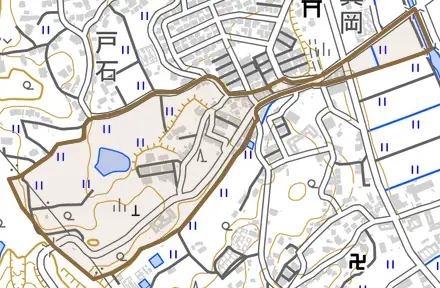 旭ケ丘とその周辺の地図。町の範囲を重ねている