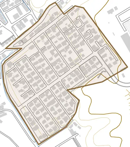 貴船とその周辺の地図。町の範囲を重ねている