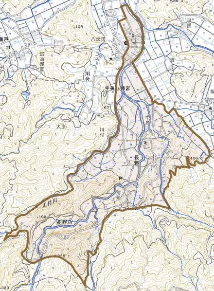 長野とその周辺の地図。町の範囲を重ねている