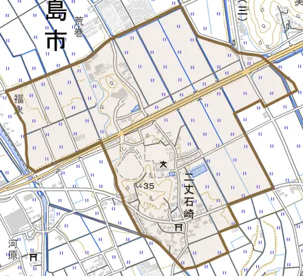 二丈石崎とその周辺の地図。町の範囲を重ねている