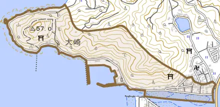 二丈片山とその周辺の地図。町の範囲を重ねている