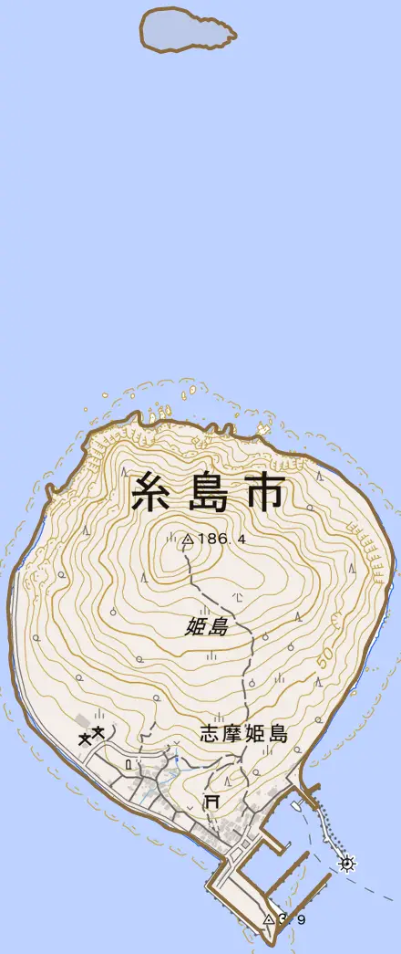 志摩姫島とその周辺の地図。町の範囲を重ねている