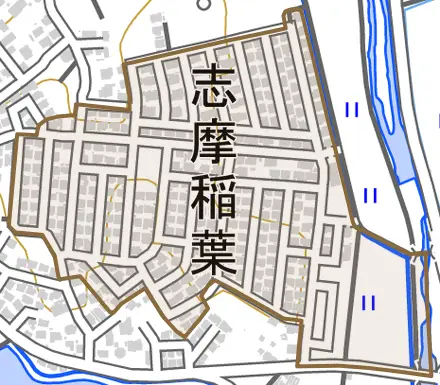 志摩稲葉とその周辺の地図。町の範囲を重ねている