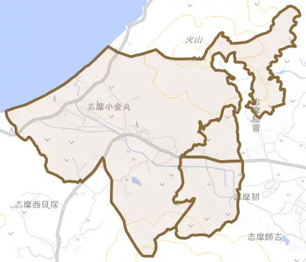 志摩小金丸とその周辺の地図。町の範囲を重ねている