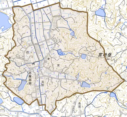 志摩吉田とその周辺の地図。町の範囲を重ねている