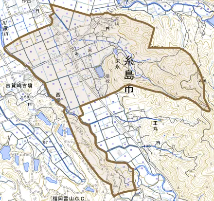 末永とその周辺の地図。町の範囲を重ねている