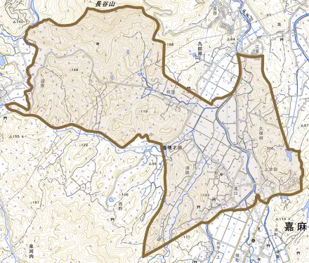 嘉穂才田とその周辺の地図。町の範囲を重ねている