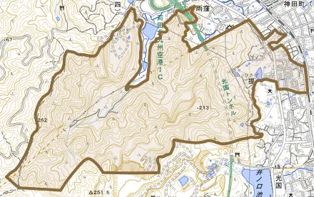 大字提とその周辺の地図。町の範囲を重ねている