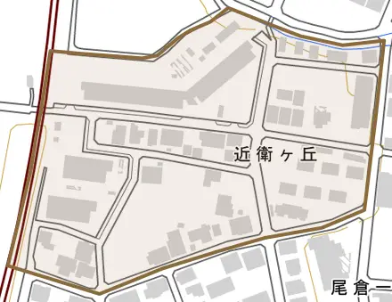 近衛ヶ丘とその周辺の地図。町の範囲を重ねている