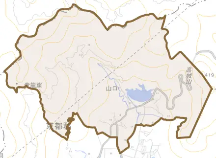 大字山口とその周辺の地図。町の範囲を重ねている