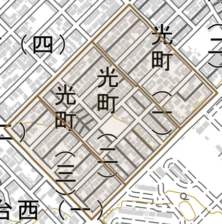 光町とその周辺の地図。町の範囲を重ねている