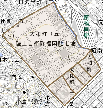 大和町とその周辺の地図。町の範囲を重ねている