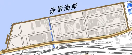 赤坂海岸とその周辺の地図。町の範囲を重ねている
