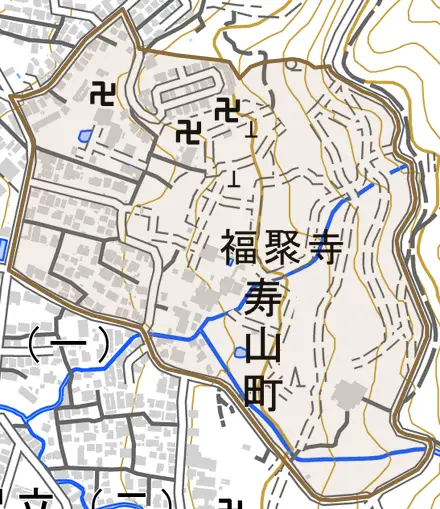 寿山町とその周辺の地図。町の範囲を重ねている