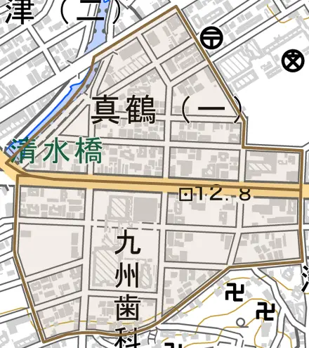 真鶴とその周辺の地図。町の範囲を重ねている