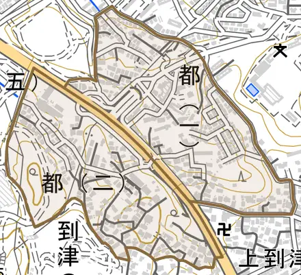 都とその周辺の地図。町の範囲を重ねている