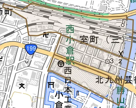 室町とその周辺の地図。町の範囲を重ねている