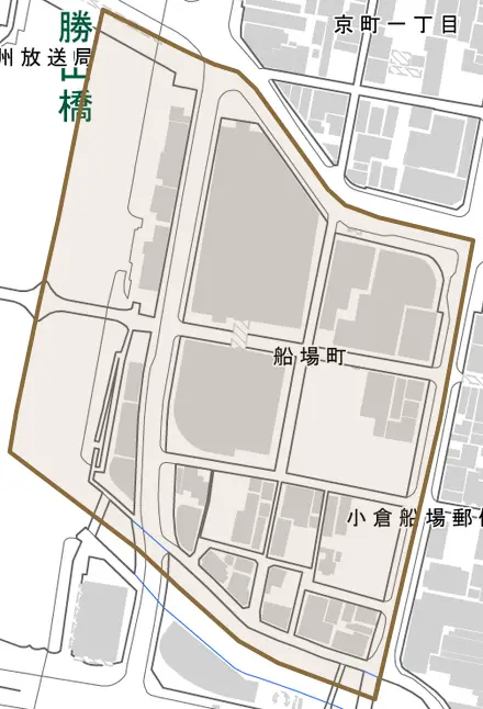 船場町とその周辺の地図。町の範囲を重ねている