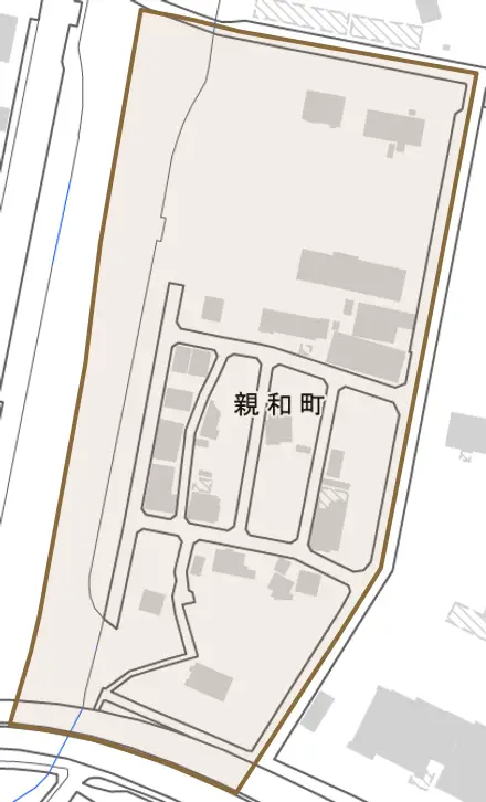 親和町とその周辺の地図。町の範囲を重ねている