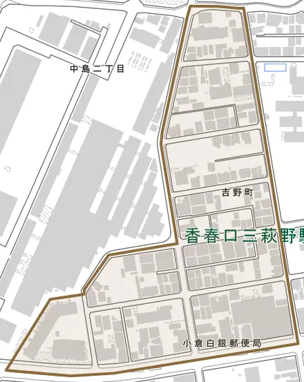吉野町とその周辺の地図。町の範囲を重ねている