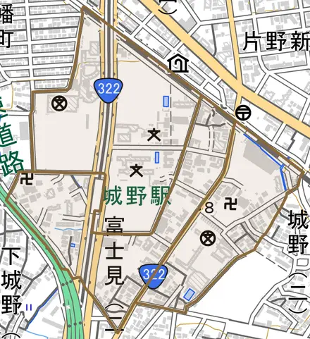 富士見とその周辺の地図。町の範囲を重ねている