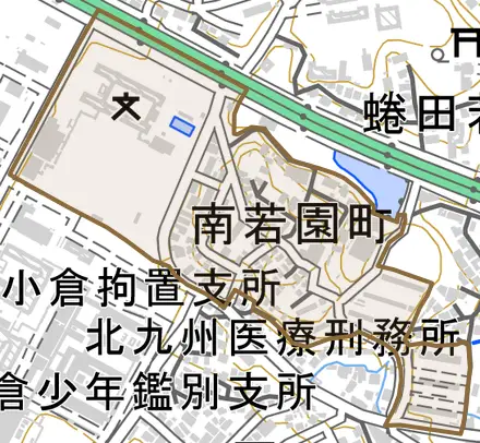 南若園町とその周辺の地図。町の範囲を重ねている