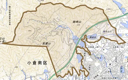 大字沼とその周辺の地図。町の範囲を重ねている