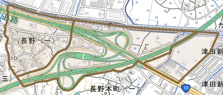 長野とその周辺の地図。町の範囲を重ねている