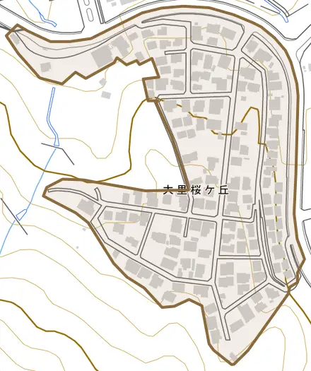 大里桜ケ丘とその周辺の地図。町の範囲を重ねている