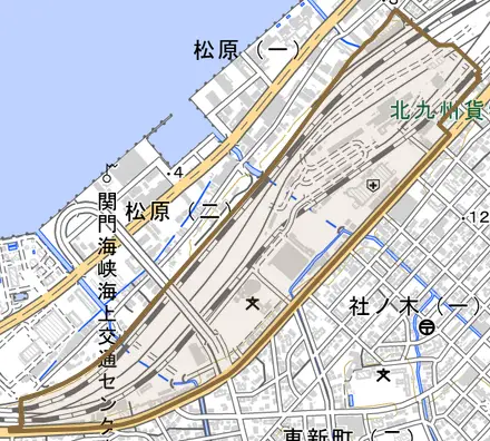 大里新町とその周辺の地図。町の範囲を重ねている