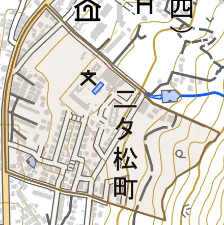 二タ松町とその周辺の地図。町の範囲を重ねている