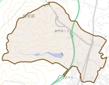 大字畑とその周辺の地図。町の範囲を重ねている