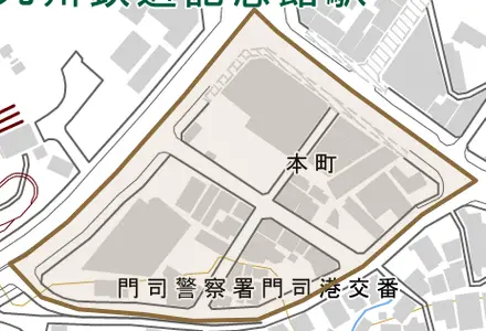 本町とその周辺の地図。町の範囲を重ねている